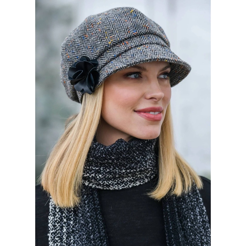 Mucros Weavers Herringbone Ireland Wool Newsboy Cap Grey